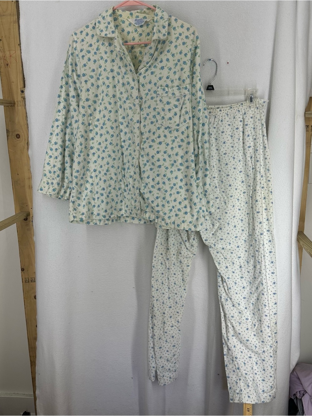 Vintage Tommie’s‎ Blue Floral 2 Piece Pajama Set Women’s 100% Cotton